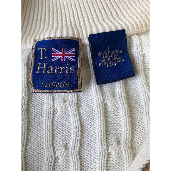 T.Harris London Cable Knit  Cardigan Sweater Mens Large Yellow Preppy Classic - Picture 5 of 8